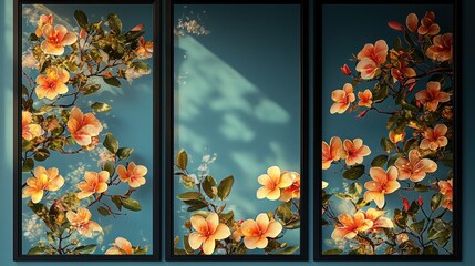 Sticker - Floral triptych wall art.