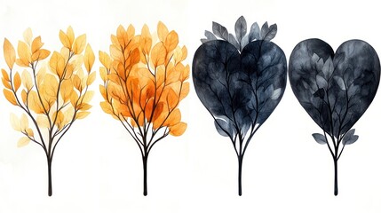 Sticker - Four stylized trees, two are heart shaped.