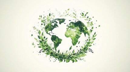 Wall Mural - Earth Logo Design with Green Leaves on White Background