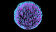 © Connect Images - Illustration, A vibrant, abstract sphere composed of purple and cyan lines radiating outward against a black background, resembling a digital explosion or a dynamic energy burst.