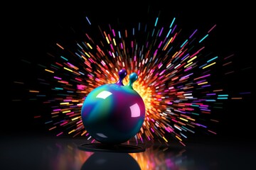 Wall Mural - abstract 3d rendering of a colorful sphere with two antennas, emanating dynamic, vibrant light strea