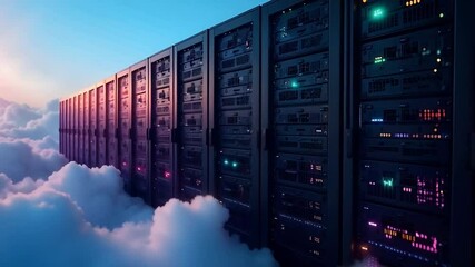 Futuristic cloud computing network with data center servers connected in the sky