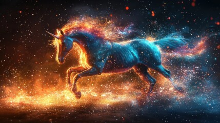 Wall Mural - Glowing, fiery unicorn.