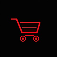 Red shopping cart icon on black background.