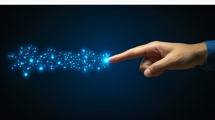 Wall Mural - connecting the dots: a hand reaches out, its index finger delicately touching a trail of luminous, g