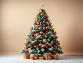 decorated christmas tree with ornaments and gifts