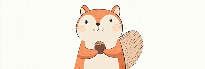 Poster - Cute squirrel holding an acorn in a playful illustration with soft colors and friendly expression. Generative AI