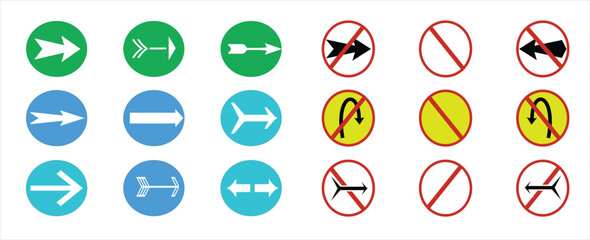 Stop and go signs set isolated on transparent background by arrow mark. Red stop and green go round road signs set. Vector illustration.