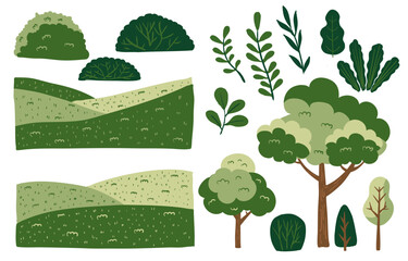 Wall Mural - grass,tree and mountain landscape element object for spring season