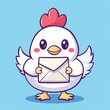 © lestari - Cute chick delivering mail against blue background