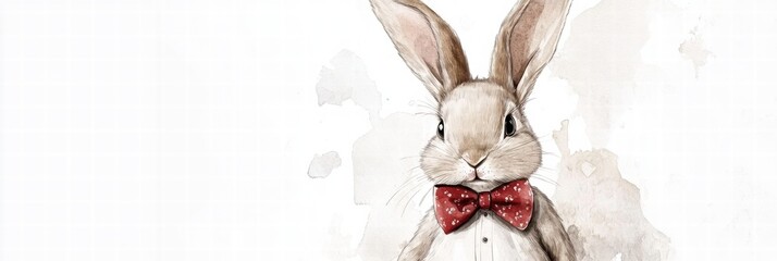 Aufkleber - Elegant rabbit dressed in tuxedo with bow tie amid soft watercolor background. Generative AI