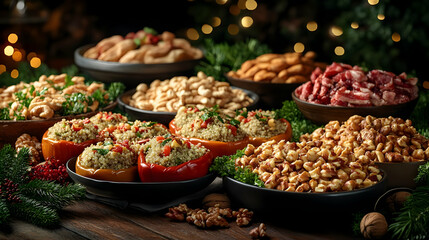 Wall Mural - A Festive Table of Delicious Holiday Appetizers and Snacks