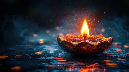 Sticker - Lit diya on dark background.