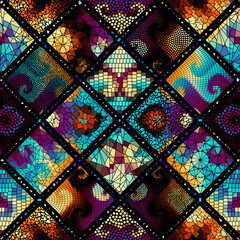 Aufkleber - Bright abstract mosaic seamless pattern. Vector background. Endless texture. Ceramic tile fragments.