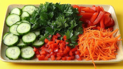 Poster - Assortment of fresh chopped vegetables prepared for a healthy salad