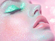 © lemonmoon - Shimmering Beauty:  A woman's face is covered in shimmering glitter and iridescent eyeshadow,  her closed eyes and full lips conveying a sense of ethereal beauty and glamour.