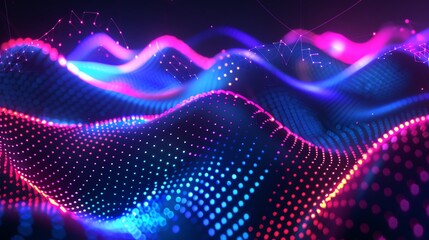 Wall Mural - An abstract image of a grid of glowing lights with red and blue hues.