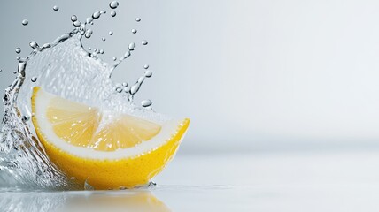 Wall Mural - Lemon slice splashing water, freshness and cleanliness, isolated on white background