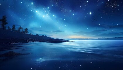 Aufkleber - illustration night landscape with stars and sea