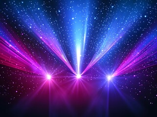 Poster - Light rays background with blue and purple colors, neon laser light effects for a party or festive greeting card design.