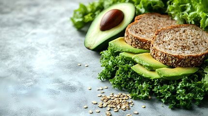 Sticker - Close-up of a delicious avocado sandwich on whole grain bread with fresh greens and quinoa, healthy eating concept