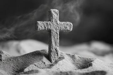 Canvas Print - Cross or crucifix made of ash, dust or sand. Ash Wednesday. Lent. Christian religion. 