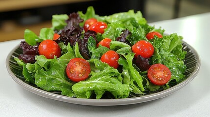 Poster - Fresh Green Salad with Cherry Tomatoes on a Plate