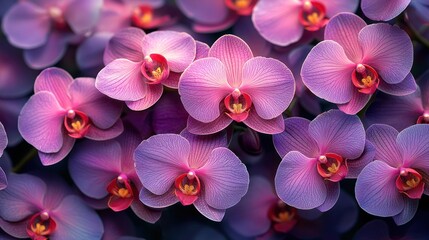 Sticker - Pink orchid flowers close-up.