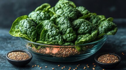 Sticker - Fresh Spinach and Chia Seeds in a Glass Bowl: A Healthy and Nutritious Meal