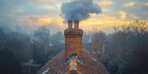 smoke from the chimney, old chimney with smoke