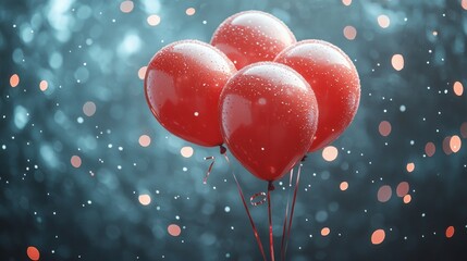 Poster - Red balloons floating with blurred lights.