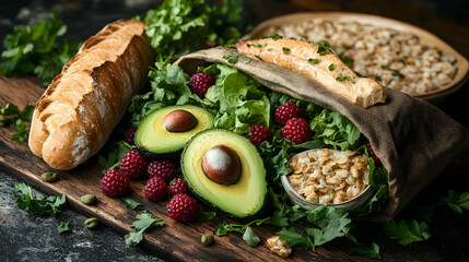 Sticker - Fresh Avocado and Raspberry Salad with Crusty Bread and Grains