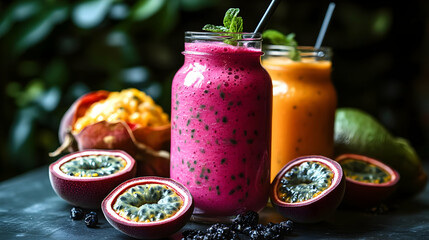 Sticker - Refreshing Tropical Fruit Smoothies with Passion Fruit and Mango