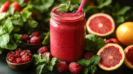 Sticker - Refreshing Raspberry and Grapefruit Smoothie with Fresh Mint