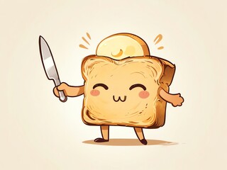 Canvas Print - Adorable Butter Toast Cartoon Character