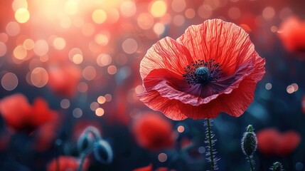 Sticker - Red poppy blooms with bokeh. (1)