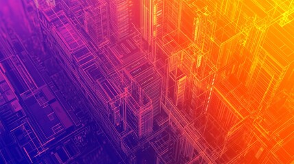 a orange purple color geometric shape background blueprint of servers and website analytics