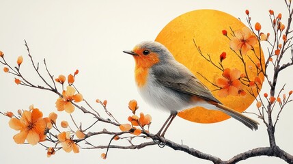 Sticker - Robin bird with golden moon.