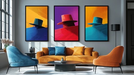 Poster - Room with three hat art.