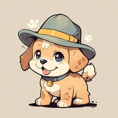 Sticker - Adorable Puppy in a Hat: A Cute Cartoon Dog Illustration