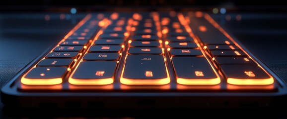 Close-up of illuminated keyboard keys glowing orange.