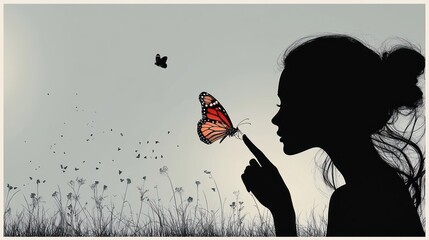 Sticker - Silhouette woman with butterfly.