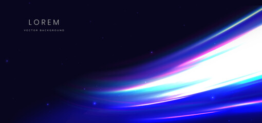 Wall Mural - glowing neon motion light effect speed motion movingon dark blue background.