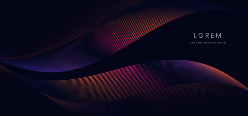 Wall Mural - abstract technology futuristic glowing neon blue and pink wave light lines on dark blue background.