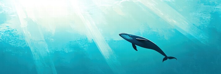 Poster - Whale gliding gracefully through clear blue ocean waters under sunlight rays. Generative AI