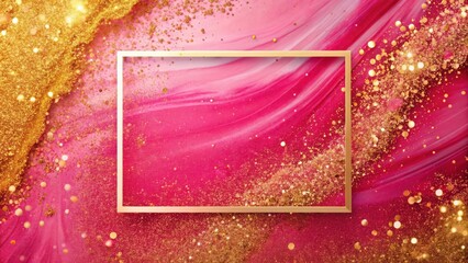 Wall Mural - Abstract Pink and Gold Swirl Background with Elegant Frame