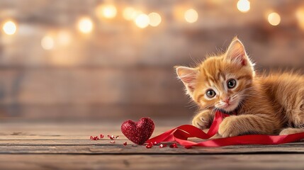 Valentine's day fun with adorable orange cat cozy setting