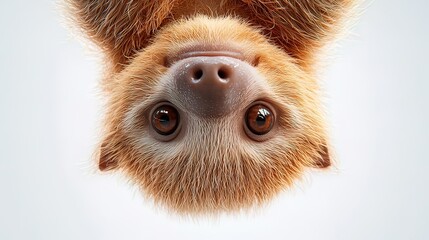 Wall Mural - Adorable pygmy sloth hanging upside down, close-up.