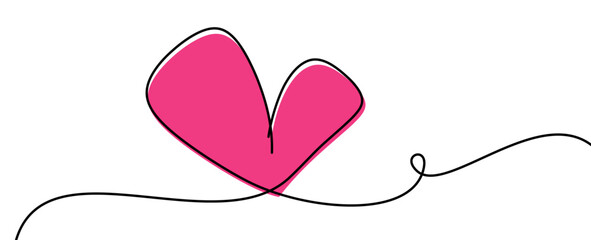 Wall Mural - Vector illustration of a bold pink heart with a continuous black line, offering a modern and creative design.