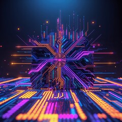 Abstract circuit cyberspace design created with Generative Ai technology